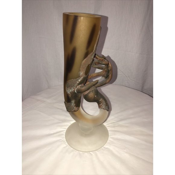 Art Deco Style Blown Glass Vase "Corn" 3d Metal Coated Brown  Handmade - Picture 12 of 12